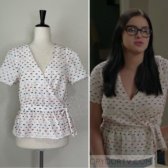 Madewell Alex Dunphy (Ariel Winter) Ruffle-Hem Wrap Clipdot Blouse Top - Picture 1 of 12